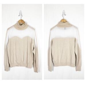 Oblique Creations Tan Illusion Oversized Sweater Size Medium Turtleneck Ribbed